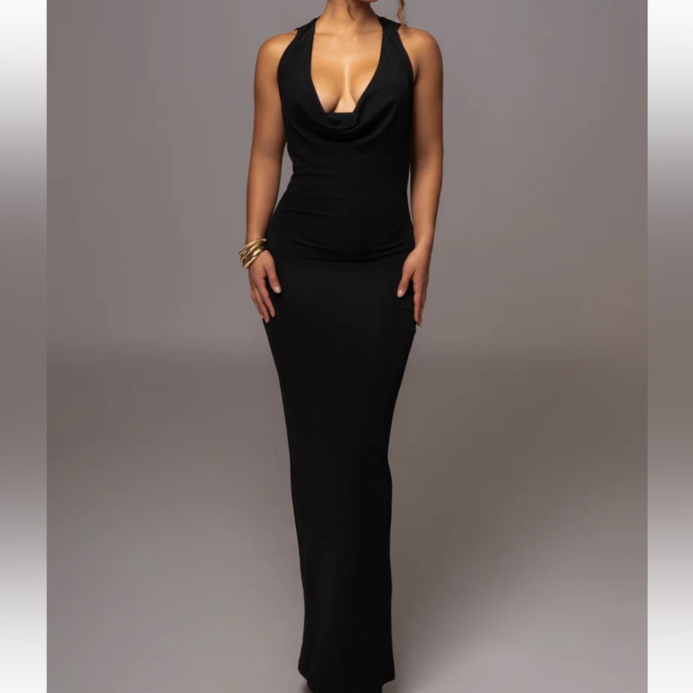 JLUXLABEL BLACK INFINITE ALLURE COWL NECK DRESS